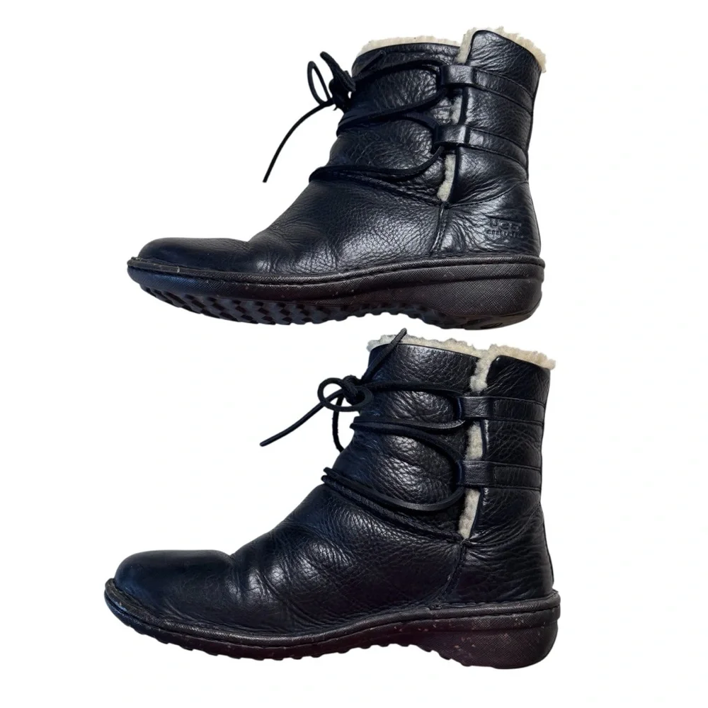 UGG Australia Caspia Black Leather Winter Ankle Boots Size 8